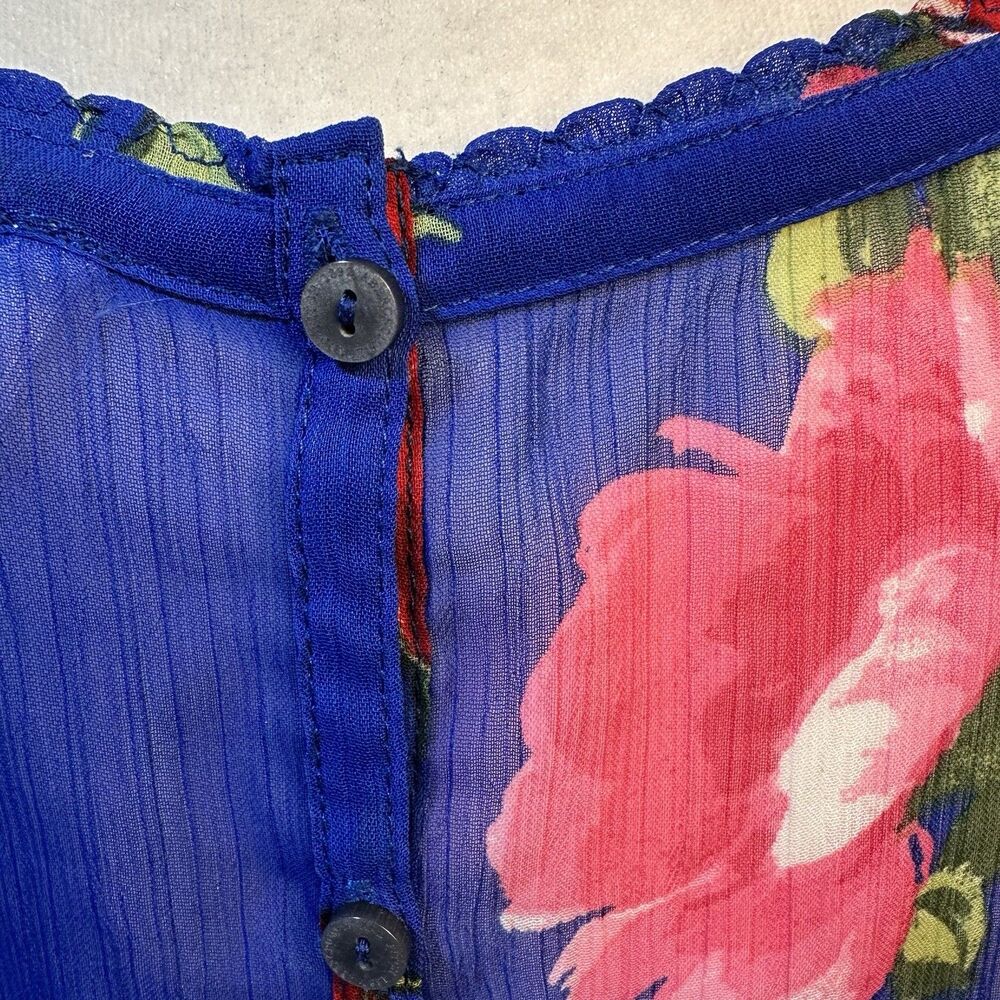 Anercrombie & Fitch Multicolored Floral Sheer Back Button Blouse Size L *FLAW* - Picture 4 of 12